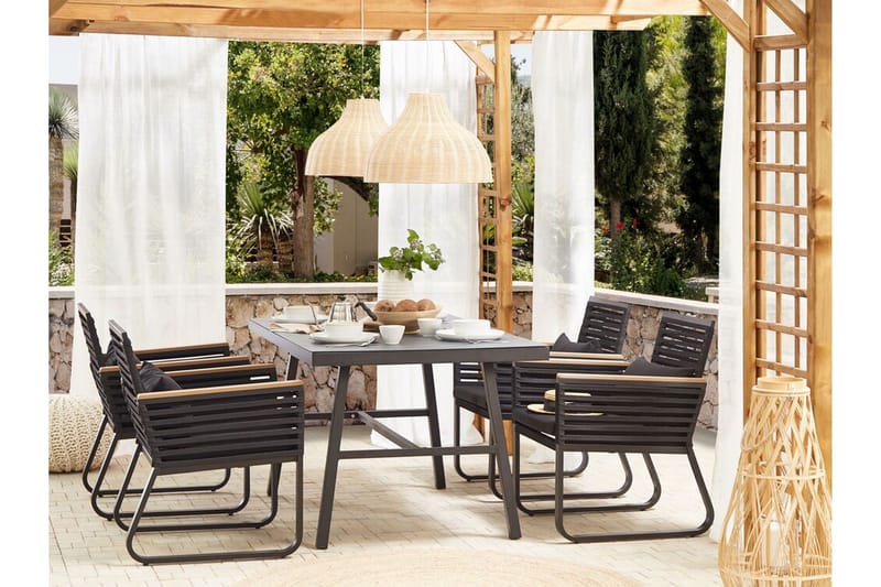 Trädgårdsset av bord och 4 stolar CANETTO - Svart - Utemöbler - Utomhusgrupp - Matgrupp utomhus